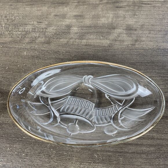 VTG Candy Glass Maple Leaf & Oval Dish with Gold Trim Set of 2 Clear Plates - Picture 4 of 10